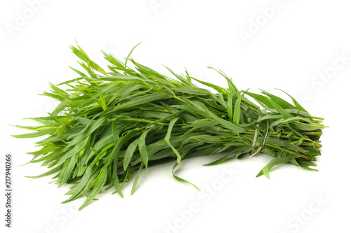 Tarragon leaves ( Artemisia dracunculus ) isolated on white background