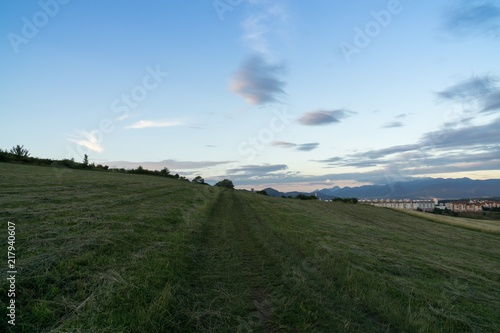 Sunrise and sunset over the hills and town. Slovakia