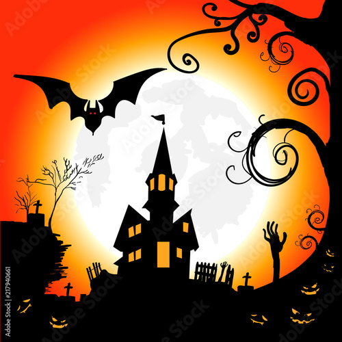 Halloween night with Moon and bats, Vector illustration EPS 10