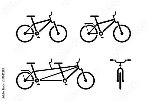 Bicycle icon pictogram. Classic, tandem bike symbol. Front and side view