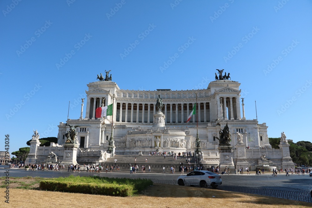 White building of Monumento a Vittorio Emanuele II in Rome, Italy 
