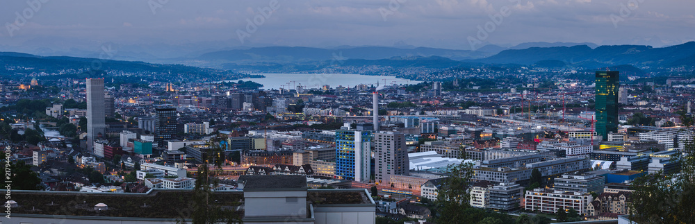 Panorama of Zürich at blue hour