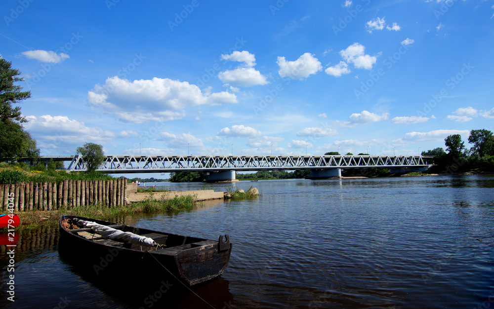 Bridge in Poland Modlin, beautiful Polish landscape on the river
