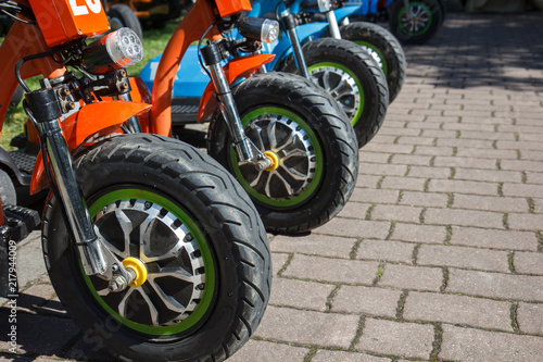 three wheel electric bicycle row in rental point