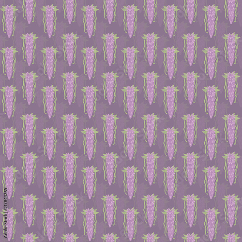 Violet floral flowering background of falling lilac flowers with green leaves vector seamless pattern.
