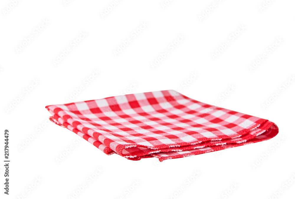 Red tablecloth in a cage folded in two isolated on a white background
Red tablecloth in a cage folded in two isolated on a white background