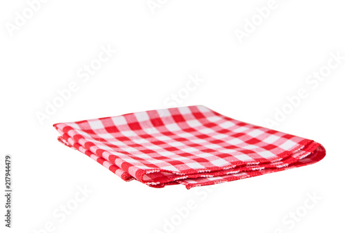 
Red tablecloth in a cage folded in two isolated on a white background