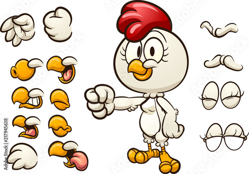 Cartoon hen with different mouth and hand positions. Vector clip art illustration with simple gradients. Some elements on separate layers. 