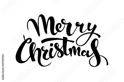 Merry Christmas handwritten lettering. Black text isolated on white background. Christmas holidays typography. Vector illustration.