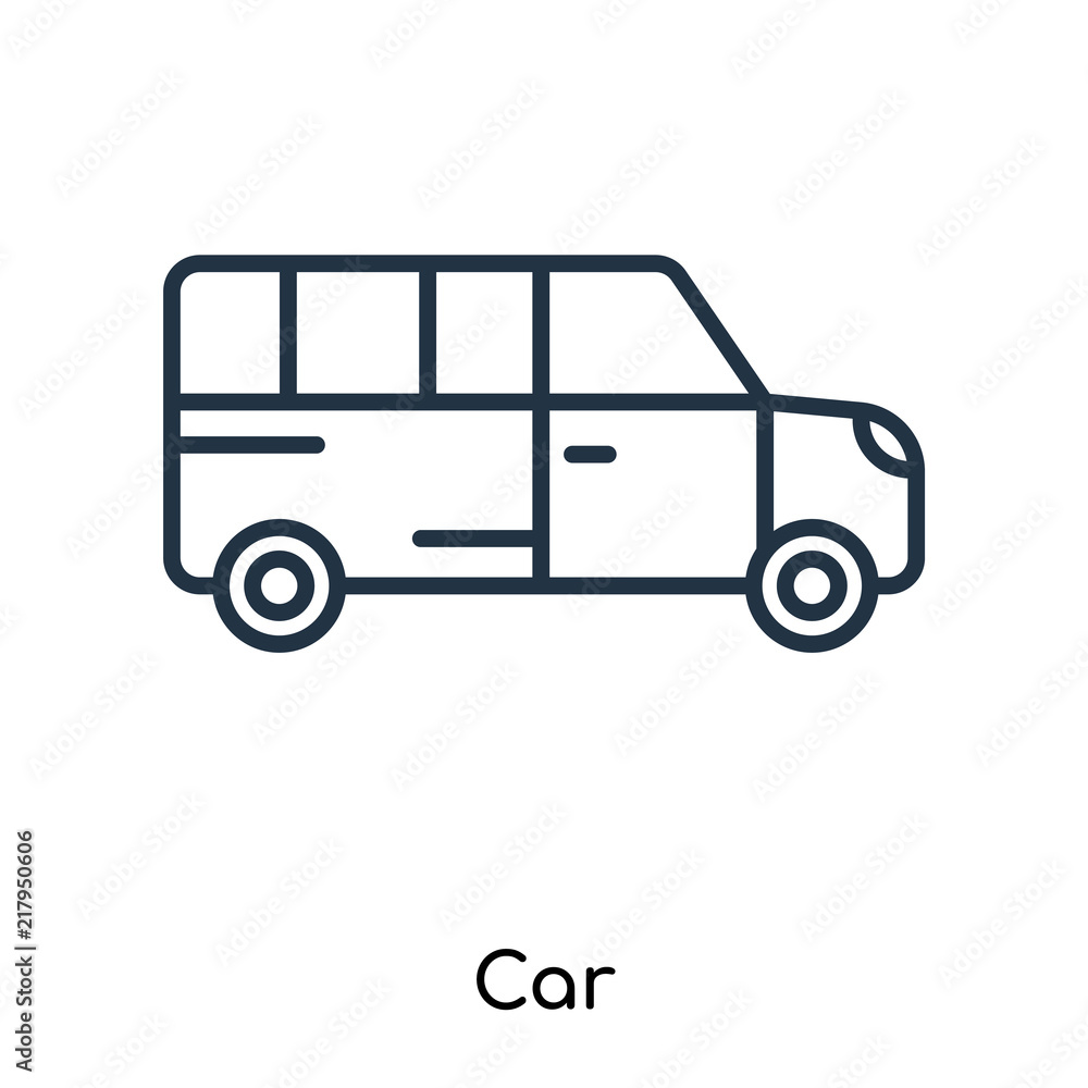 Car icon vector isolated on white background, Car sign , thin symbols or lined elements in outline style Car icon vector isolated on white background, Car sign , thin symbols or lined elements in outline style