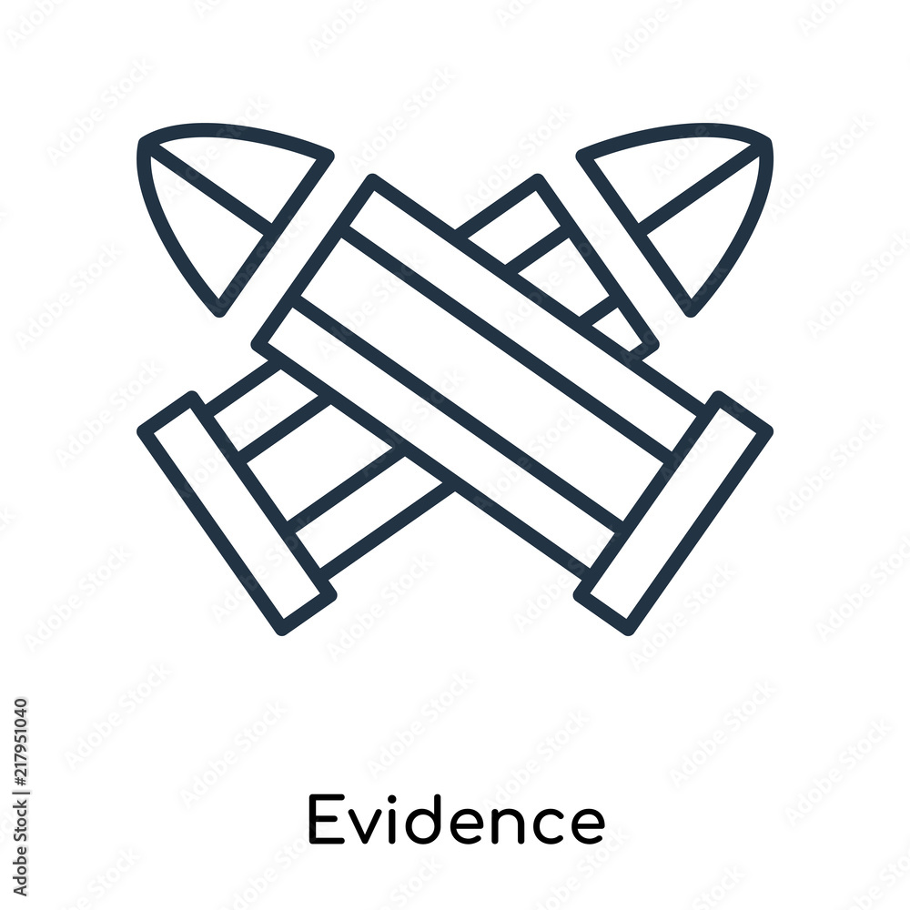 Evidence icon vector isolated on white background, Evidence sign , thin symbols or lined elements in outline style Evidence icon vector isolated on white background, Evidence sign , thin symbols or lined elements in outline style