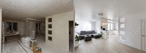 Foto Renovation before and after - empty apartment room, new and old,
