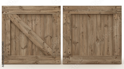 Wooden crate front view, cargo box texture, 3d illustration photo