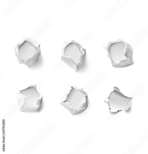 Set of realistic holes in paper isolated on white background. Vector illustration elements ready for your design. EPS10.