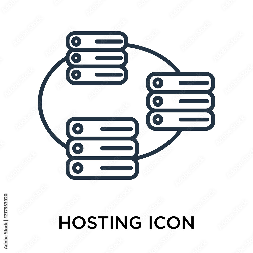 Hosting icon vector isolated on white background, Hosting sign , thin symbol or stroke element design in outline style Hosting icon vector isolated on white background, Hosting sign , thin symbol or stroke element design in outline style