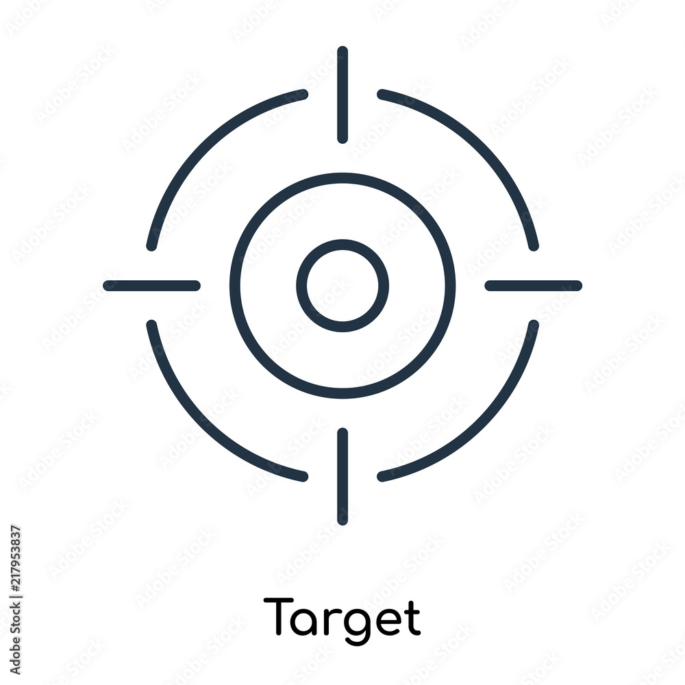 Target icon vector isolated on white background, Target sign , thin symbols or lined elements in outline style Target icon vector isolated on white background, Target sign , thin symbols or lined elements in outline style