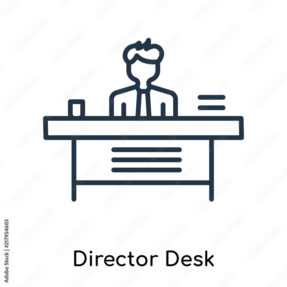 Director Desk icon vector isolated on white background, Director Desk sign , thin symbols or lined elements in outline style Director Desk icon vector isolated on white background, Director Desk sign , thin symbols or lined elements in outline style