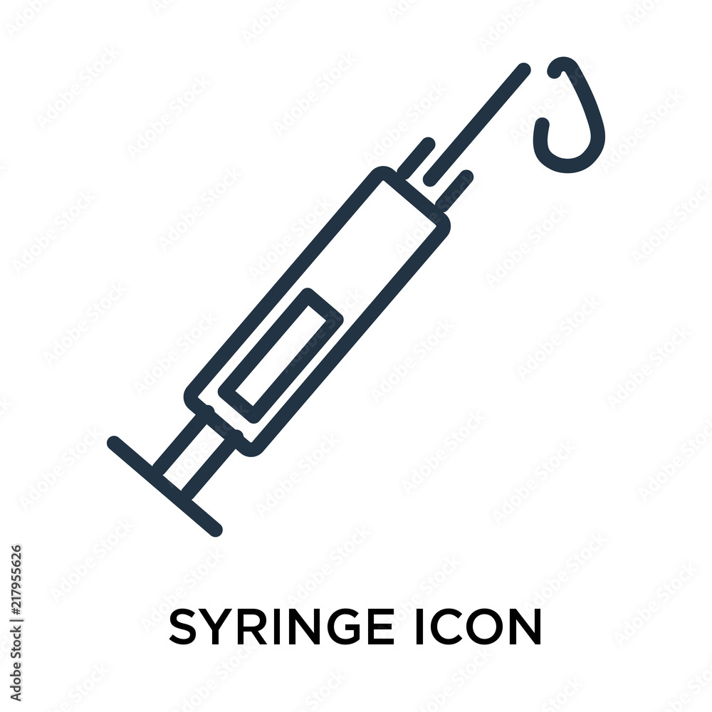 Syringe icon vector isolated on white background, Syringe sign , thin elements or linear logo design in outline style Syringe icon vector isolated on white background, Syringe sign , thin elements or linear logo design in outline style