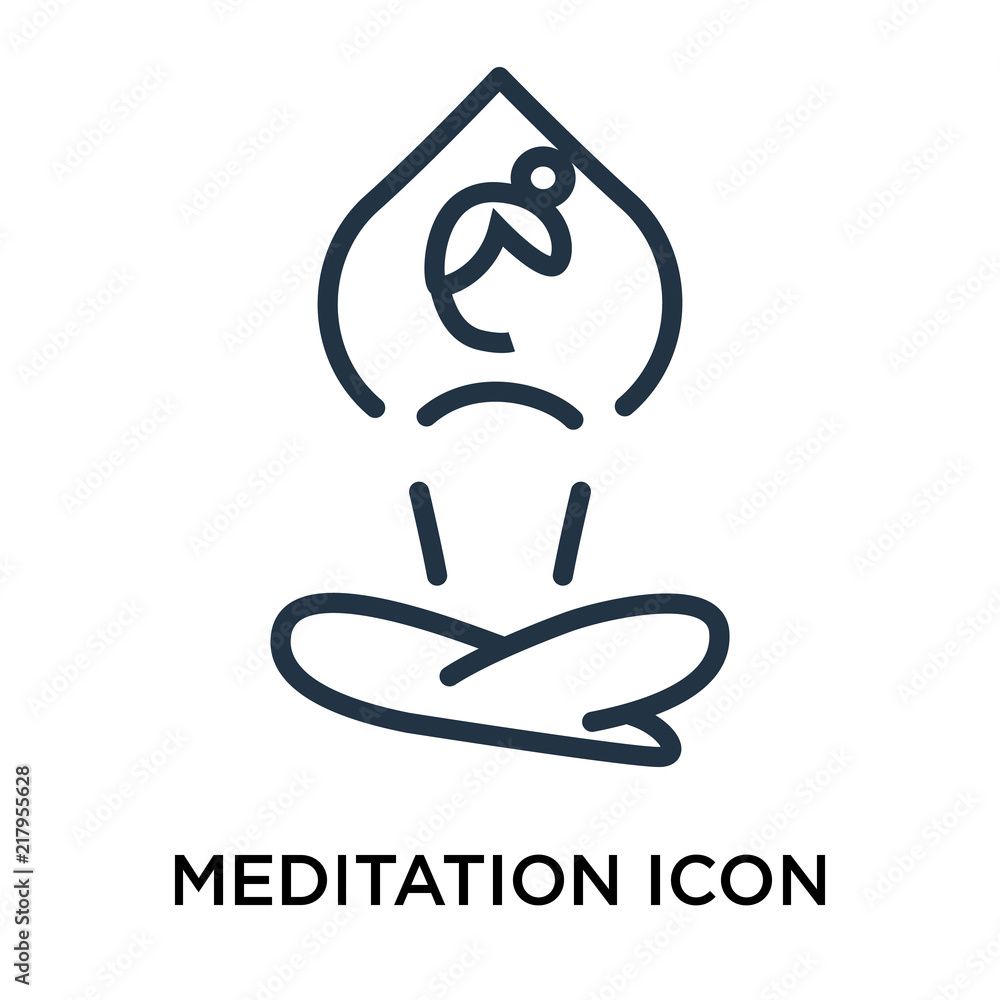 Obraz premium Meditation icon vector isolated on white background, Meditation sign , thin elements or linear logo design in outline style