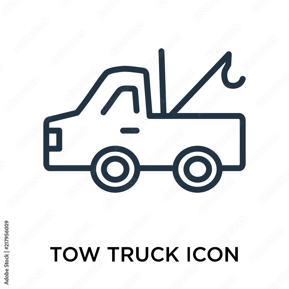 Tow truck icon vector isolated on white background, Tow truck sign , thin elements or linear logo design in outline style