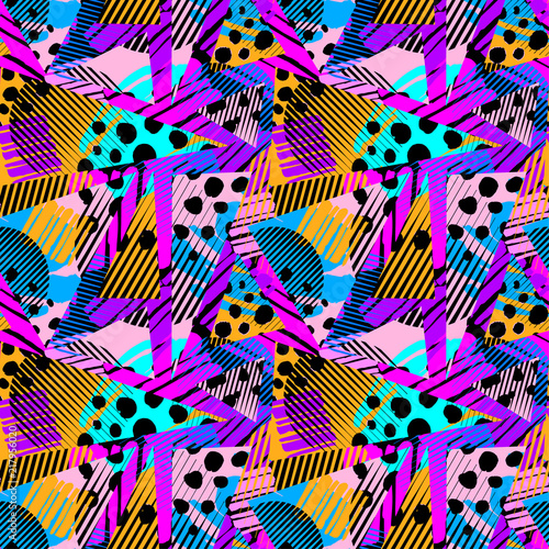 Abstract geometrical seamless rough grunge pattern, modern design template. Hipster hypebeast painted style textu