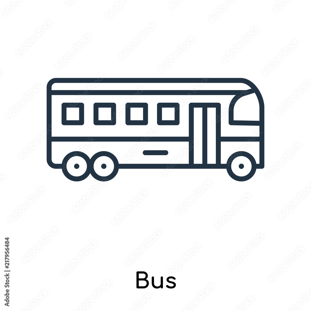 Bus icon vector isolated on white background, Bus sign , thin symbols or lined elements in outline style Bus icon vector isolated on white background, Bus sign , thin symbols or lined elements in outline style