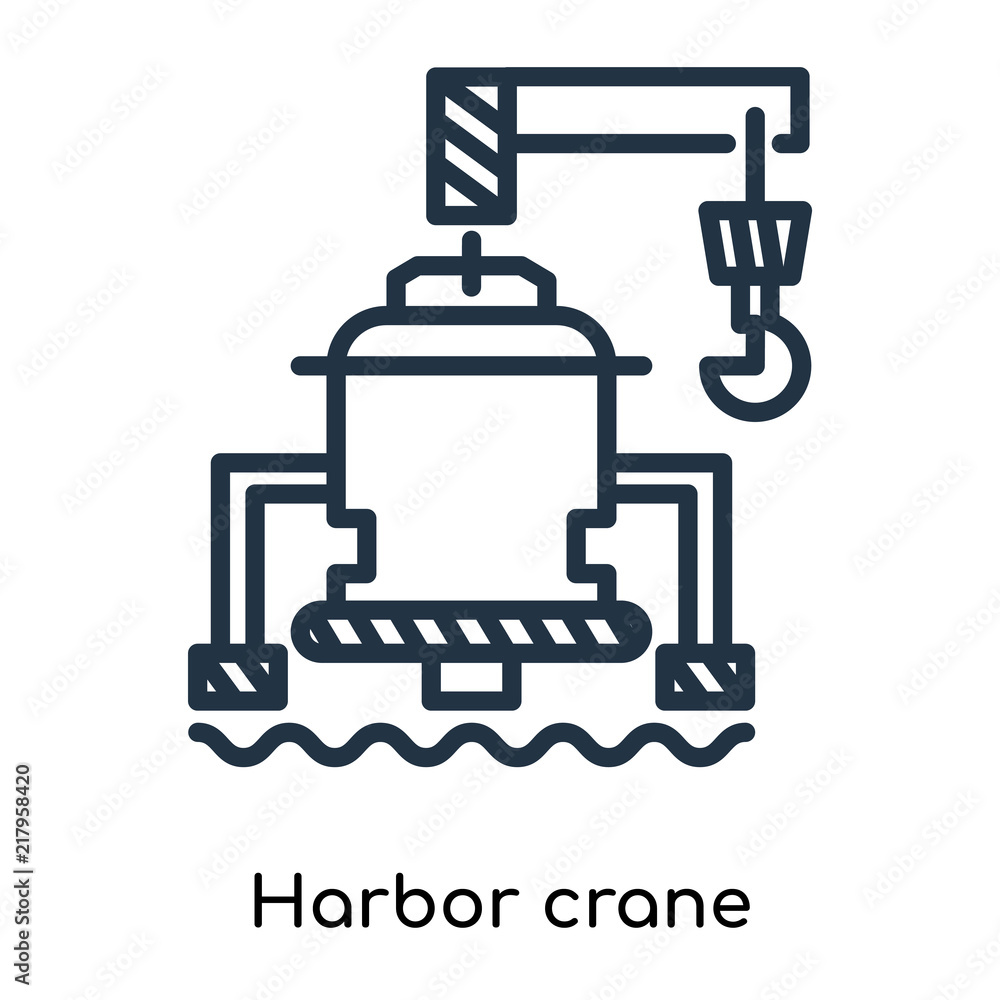 Harbor crane icon vector isolated on white background, Harbor crane sign , thin symbols or lined elements in outline style Harbor crane icon vector isolated on white background, Harbor crane sign , thin symbols or lined elements in outline style