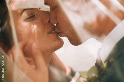 Sensual portrait of a young couple. Wedding photo outdoor