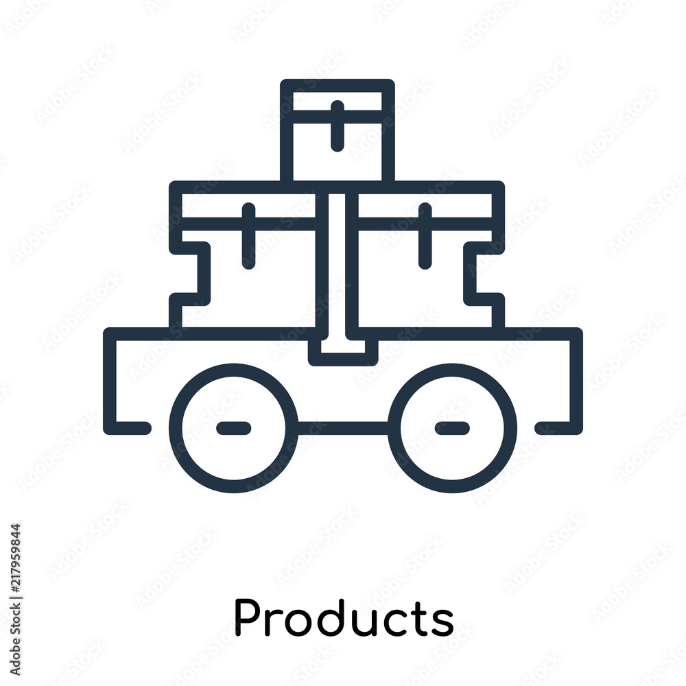 Products icon vector isolated on white background, Products sign , thin symbols or lined elements in outline style Products icon vector isolated on white background, Products sign , thin symbols or lined elements in outline style