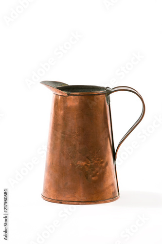 Vintage Farmhouse Copper Pitcher Isolated on White