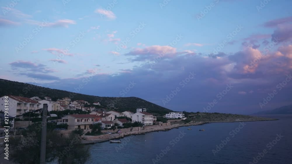 Early morning in Vinjerac Bay, Croatia, small fishing village on Dalmatian coast, tourism still in early development, Left to Right PAN Early morning in Vinjerac Bay, Croatia, small fishing village on Dalmatian coast, tourism still in early development, Left to Right PAN