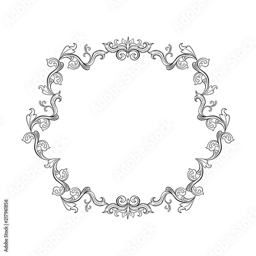 Floral border for picture. Italian vintage ornament for photo. Isolated Retro divider with swirl for greeting card or wedding, decoration vignette. Royal flourish, headpiece template