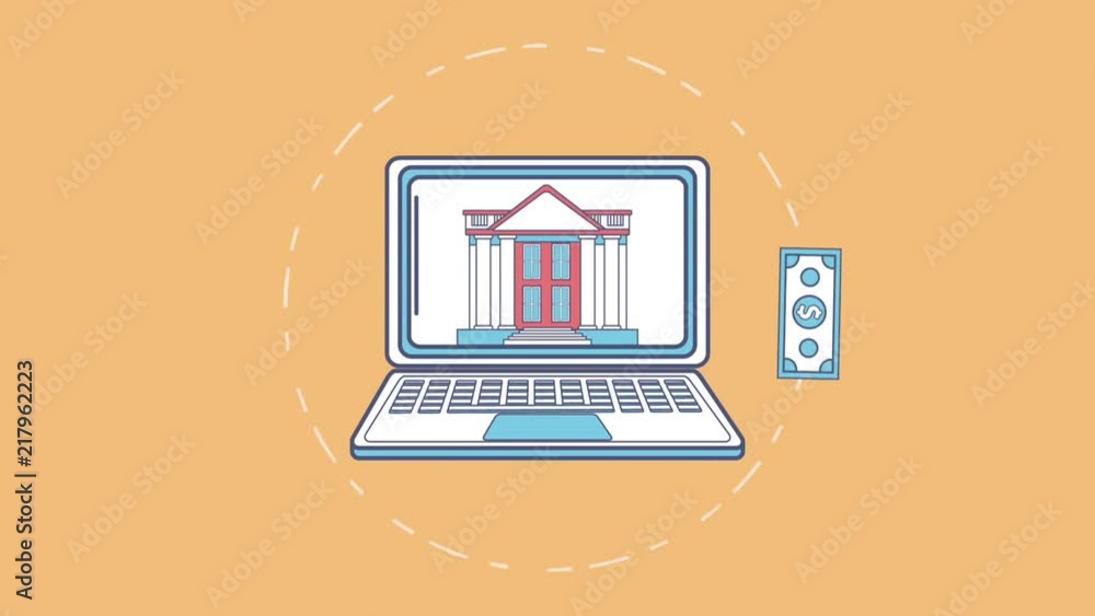 Online money transfer and bank app from laptop high definition colorful animation scenes Online money transfer and bank app from laptop high definition colorful animation scenes