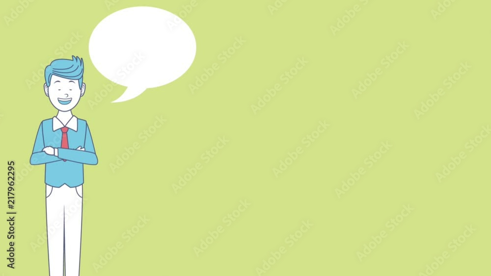 Businessman with arms crossed talking with blank bubble speech high definition colorful animation scenes Businessman with arms crossed talking with blank bubble speech high definition colorful animation scenes
