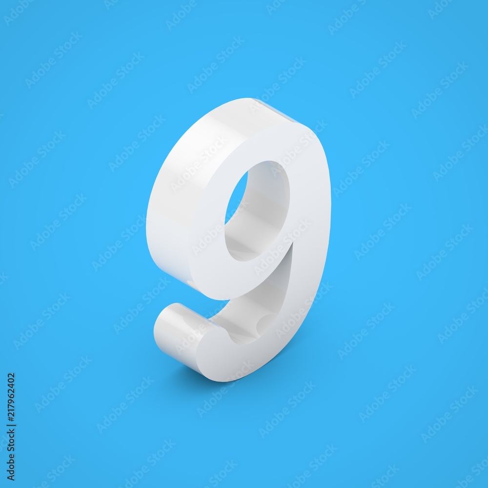 White glossy isometric number 9 isolated on blue background. White glossy isometric number 9 isolated on blue background.