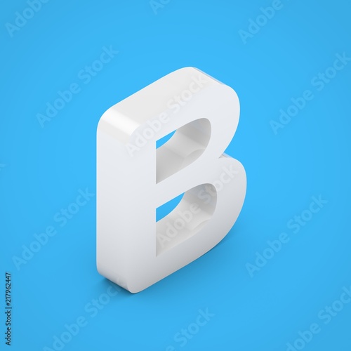 White glossy isometric letter B uppercase isolated on blue background.