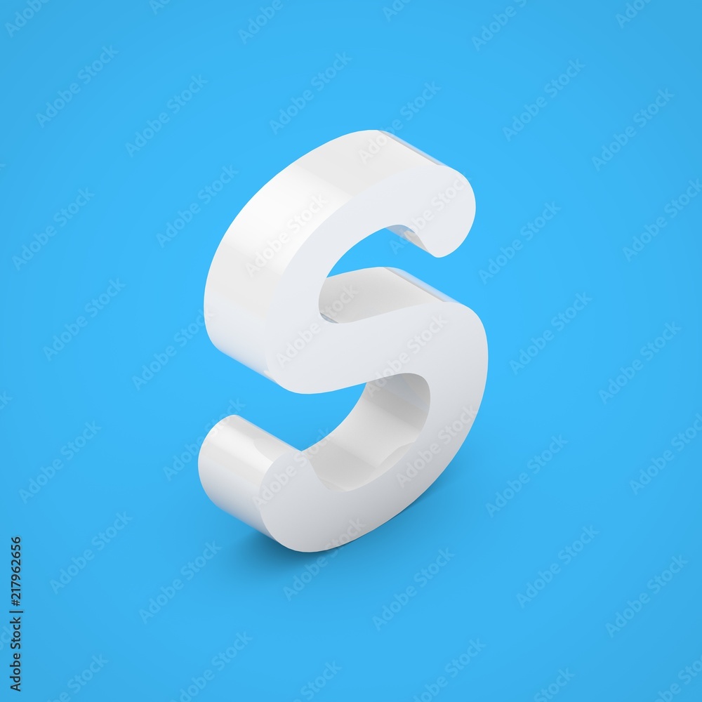 White glossy isometric letter S uppercase isolated on blue background. White glossy isometric letter S uppercase isolated on blue background.