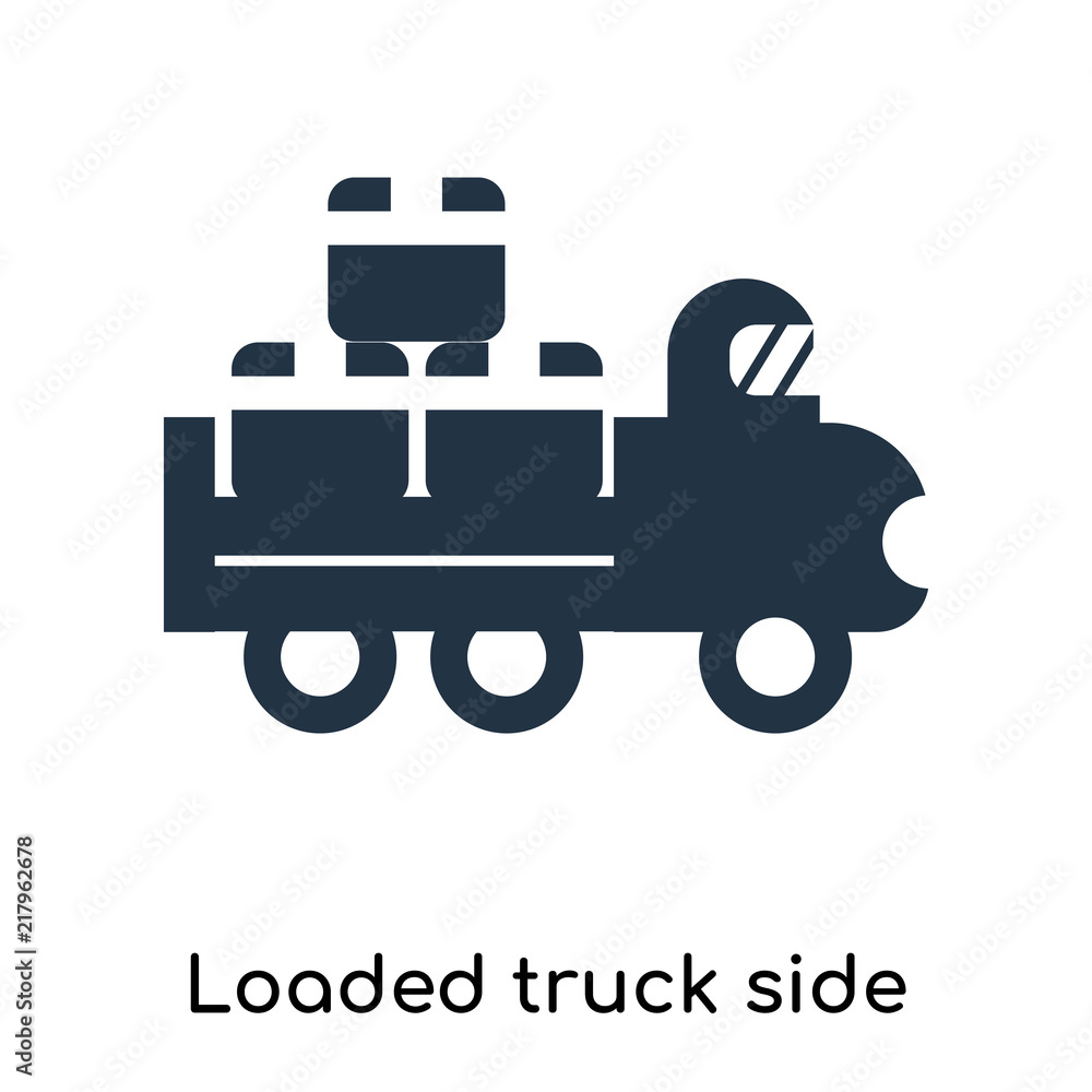 Loaded truck side view icon vector isolated on white background, Loaded truck side view sign , symbols or elements in filled style Loaded truck side view icon vector isolated on white background, Loaded truck side view sign , symbols or elements in filled style
