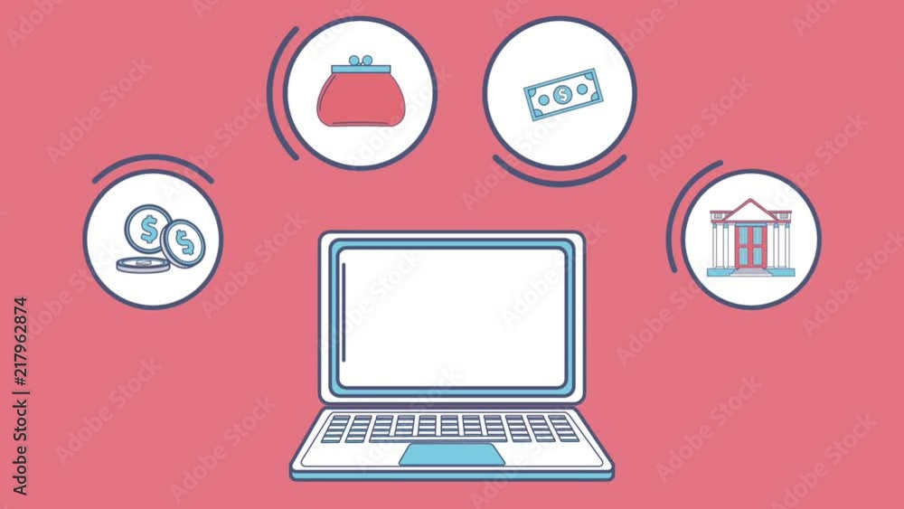 Online money transfer and app from laptop high definition colorful animation scenes Online money transfer and app from laptop high definition colorful animation scenes