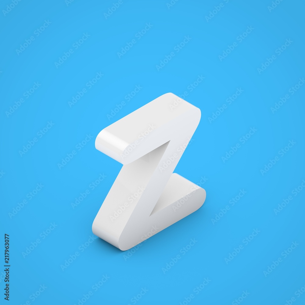 White glossy isometric letter Z lowercase isolated on blue background. White glossy isometric letter Z lowercase isolated on blue background.