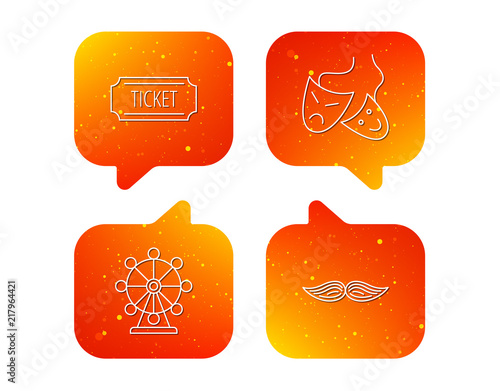 Ferris wheel, ticket and theater masks icons.