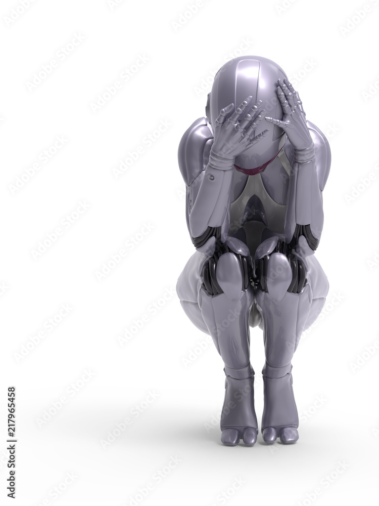 Robotic Cyber Woman is depressed 3D Rendering Robotic Cyber Woman is depressed 3D Rendering