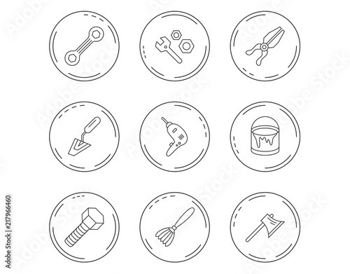 Spanner repair tool, spatula and bolt icons.