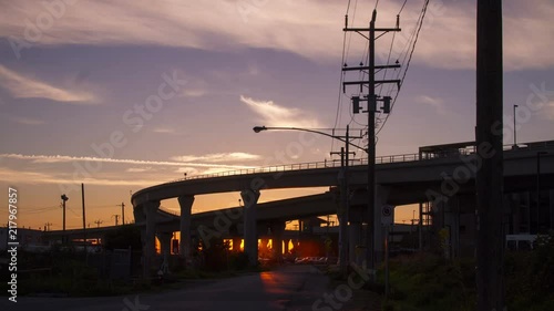 Time Lapse of Sunset by the Skytrain bridges in Richmond, BC,