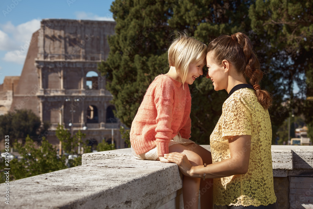 Fototapeta premium mother and child tourists in Rome, Italy having fun time