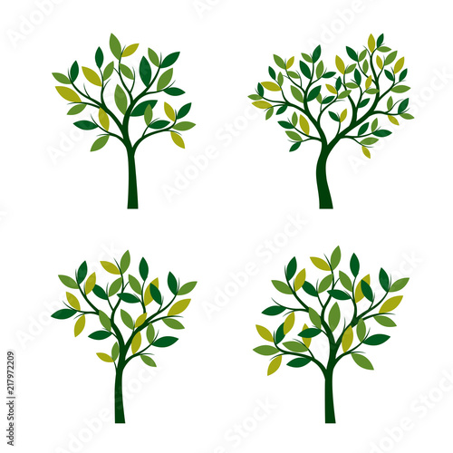 Set of green Spring Trees. Vector Illustration.
