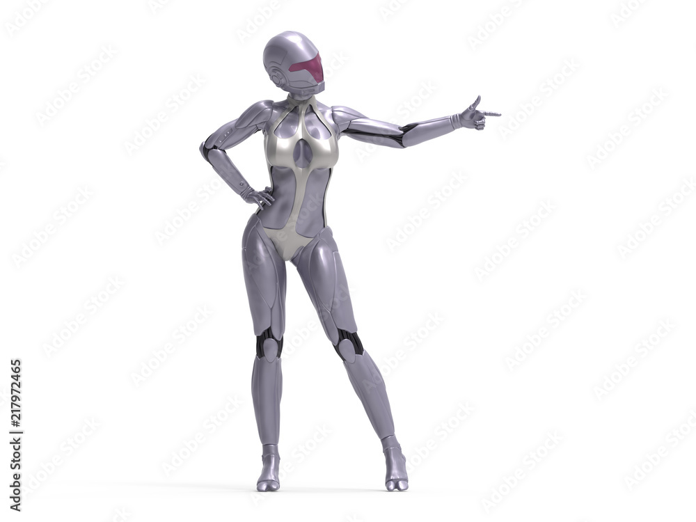 Robotic Cyber Woman is pointing 3D Rendering Robotic Cyber Woman is pointing 3D Rendering