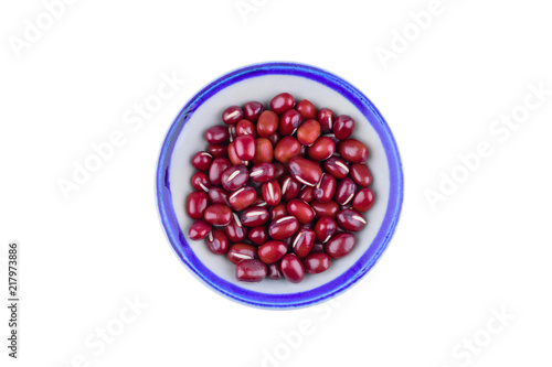 Red beans in bowl isolated on white background with clipping path.