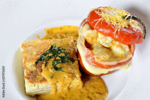 peruvian food: Rocoto relleno a filled pepper with meal and cheese. photo