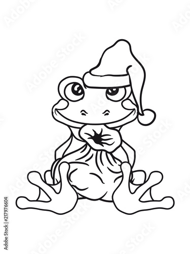 weihnachten weihnachtsmann geschenke sack winter nikolaus santa claus mütze frosch sitzend süß niedlich klein comic cartoon clipart